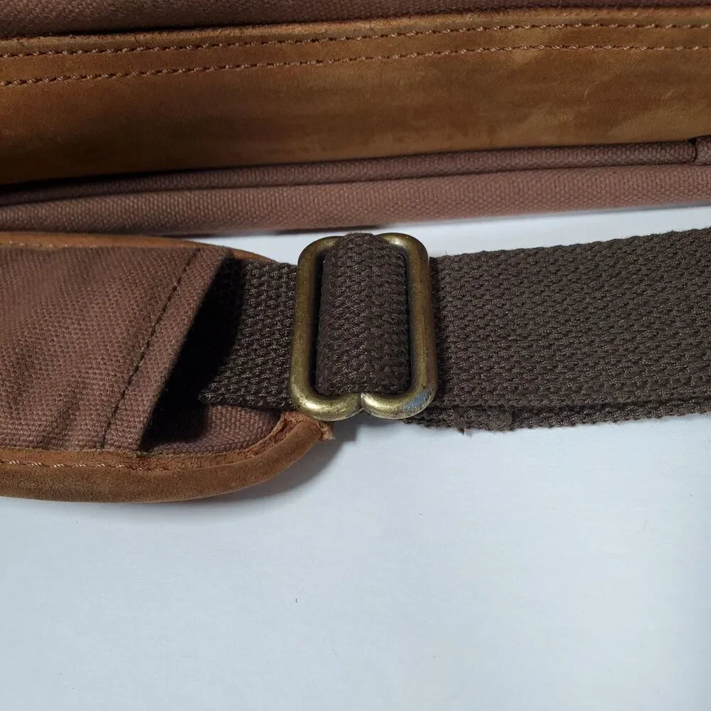 Vtg Magellan Vintage Duffle Bag Large Brown Rust Red Canvas Leather Trim Rugged - Picture 7 of 15